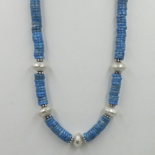 Click to view detail for DKC-1198 Necklace Denim Lapis, Handmade Sterling Beads $260
